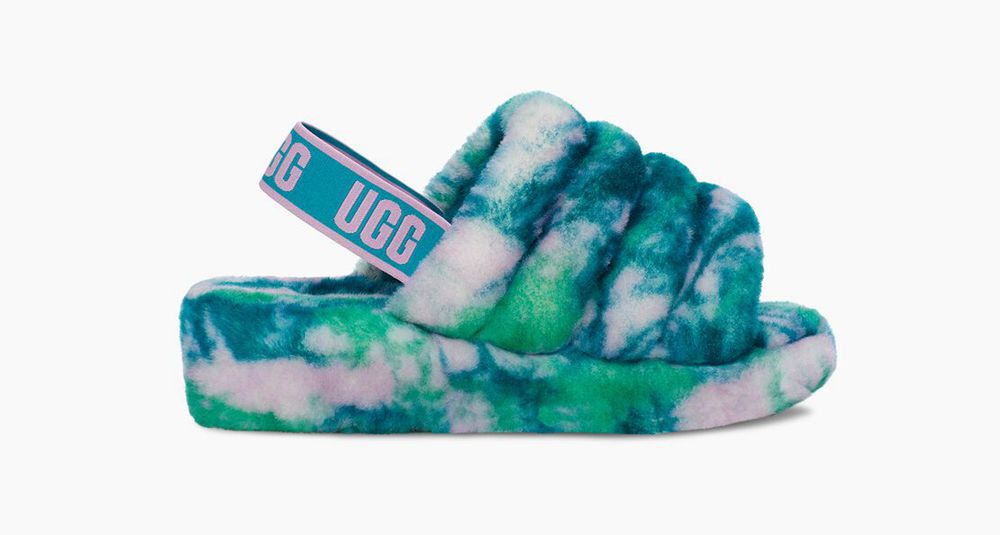 Ugg Slide Womens - Ugg Fluff Yeah Marble Blue - 960ZIEQRG